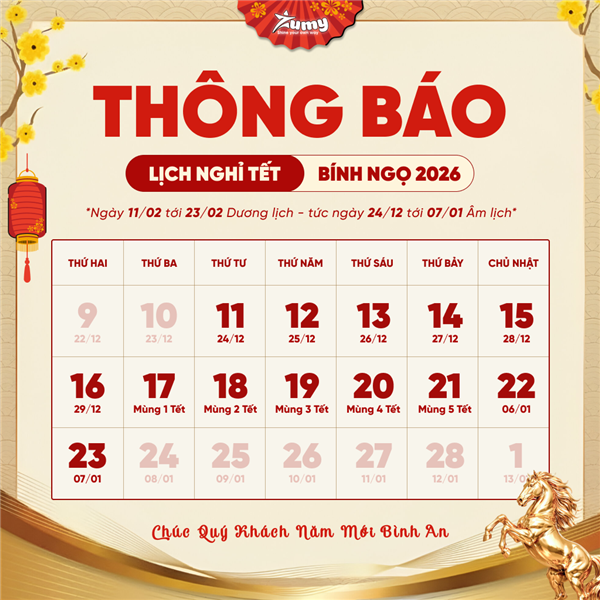 THÔNG BÁO LỊCH NGHỈ TẾT NGUYÊN ĐÁN BÍNH NGỌ 2026